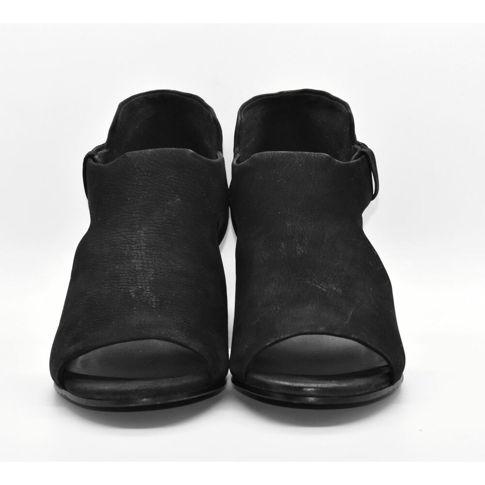 A7 Auth EILEEN FISHER Iris Black Nubuck Cutout Peep Toe Block Heels Sandals Sz 9 - Picture 5 of 7